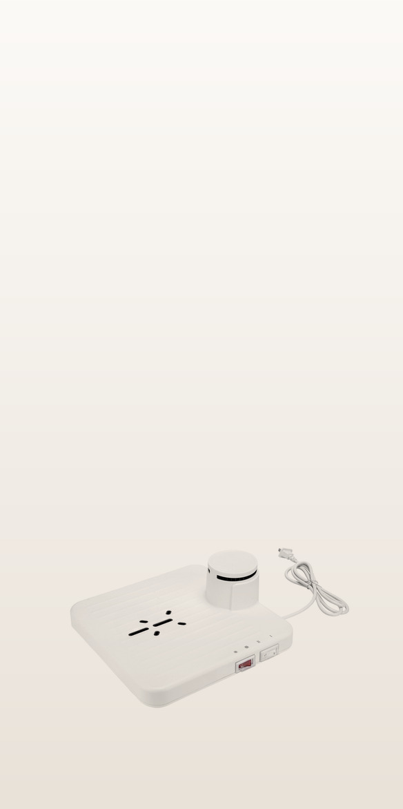 White step-on bathroom body dryer on a warm light background