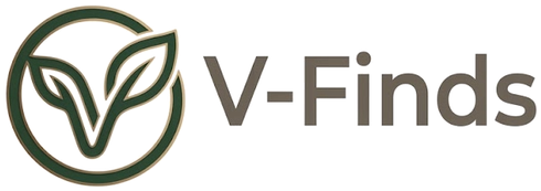 V-Finds logo with a circular leaf mark