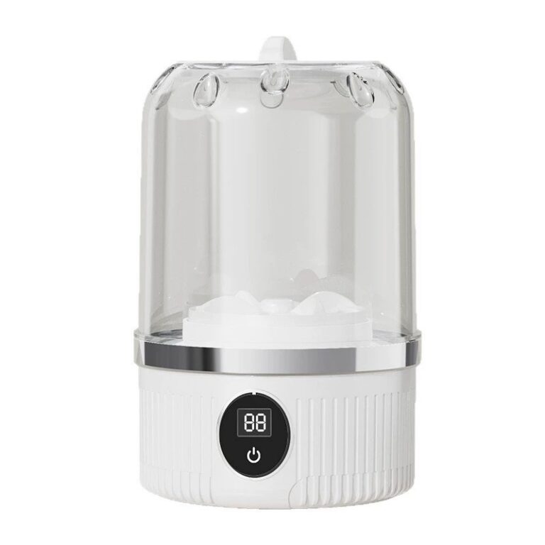 White portable mini washing cup with a transparent lid and a round control button