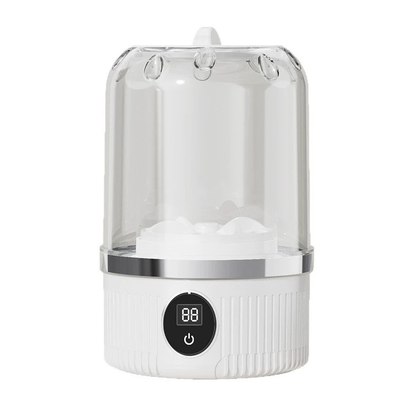 White portable mini washing cup with a transparent lid and a round control button