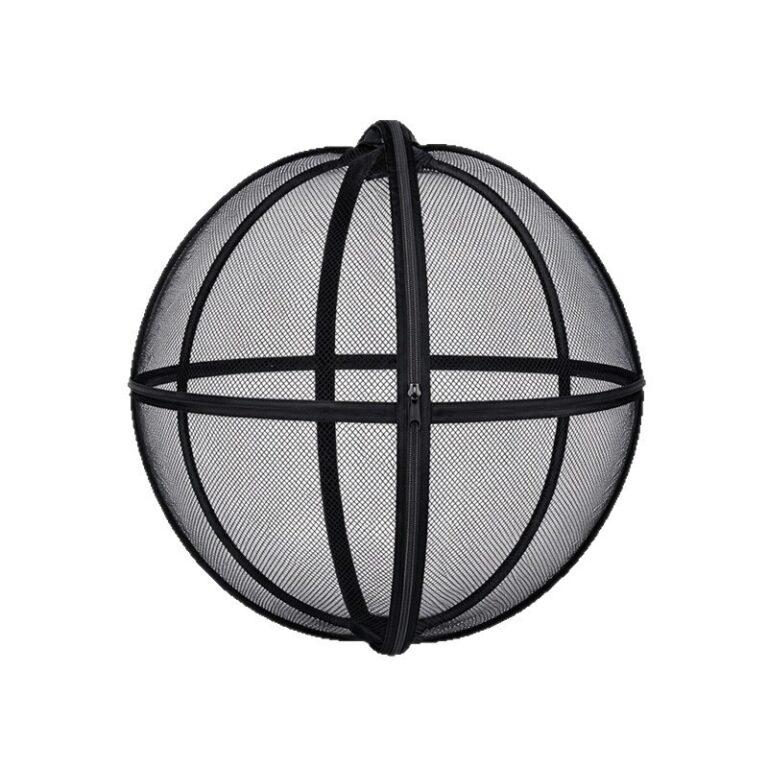 Black spherical mesh cat tent, 70 cm across, on a white background