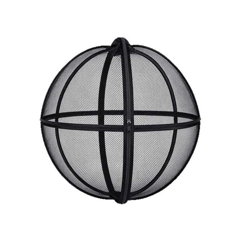 Black spherical mesh cat tent, 70 cm across, on a white background